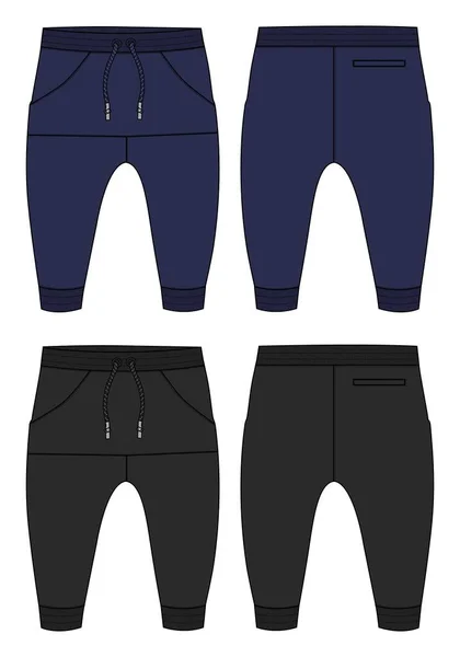 Color Negro Azul Marino Pantalón Sudor Básico Moda Técnica Dibujo — Vector de stock