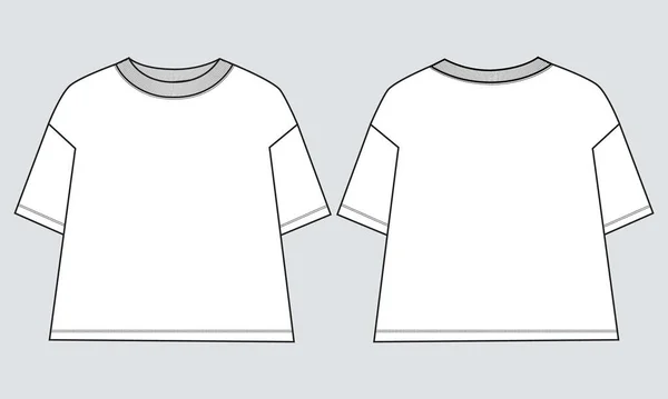 Koszulka Krótkim Rękawem Projekt Sukienki Technicznej Moda Płaski Szkic Wektor — Wektor stockowy