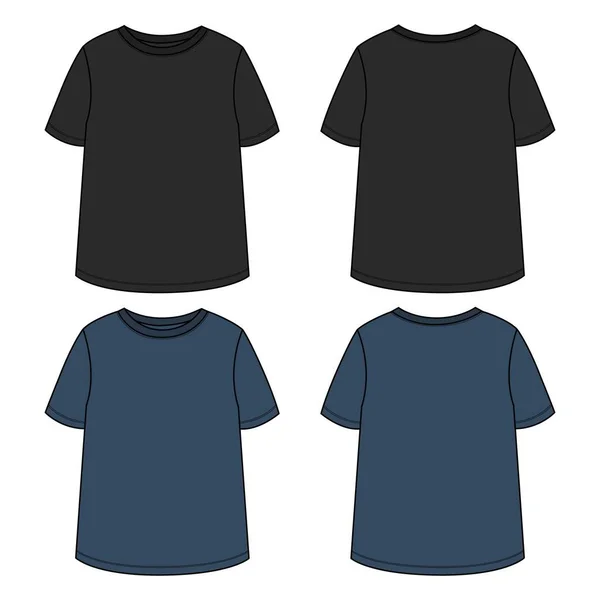 Black Navy Color Short Sleeve Basic Shirt Overall Technical Fashion — Stock Vector