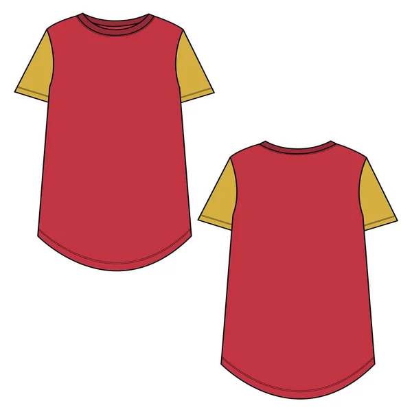 Zweifarbige Rote Gelbe Farbe Regular Fit Kurzarm Mit Rundem Shirt — Stockvektor