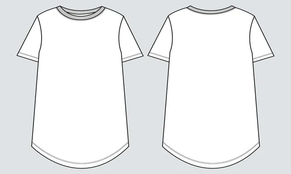 Camiseta Manga Corta Plantilla Moda Boceto Técnico Para Mujeres Niñas — Vector de stock