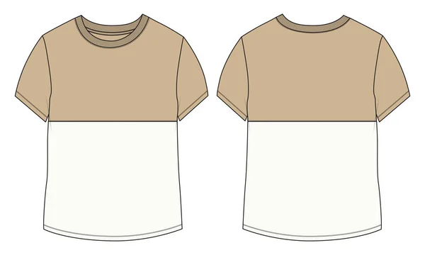 Zweifarbiges Khaki Aus Weißer Farbe Regular Fit Kurzarm Basic Shirt — Stockvektor