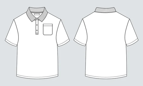 Camisa Polo Manga Curta Com Bolso Técnica Moda Plana Esboço —  Vetores de Stock
