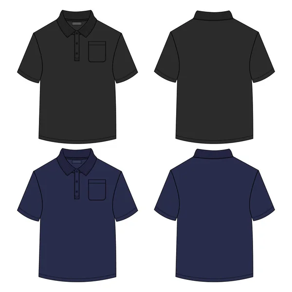 Schwarze Und Marinefarbene Farbe Kurzarm Basic Shirt Allgemeine Technische Mode — Stockvektor