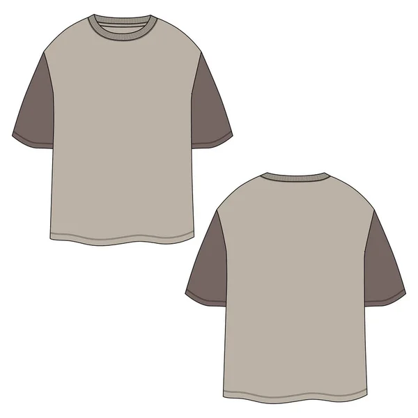 Tvåfärgad Kroppsform Kort Ärm Grundläggande Shirt Teknisk Mode Platt Skiss — Stock vektor