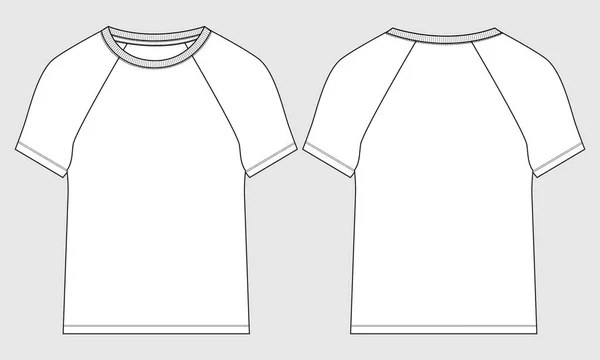 Camiseta Manga Corta Raglan Moda Técnica Plano Croquis Vector Plantilla — Vector de stock