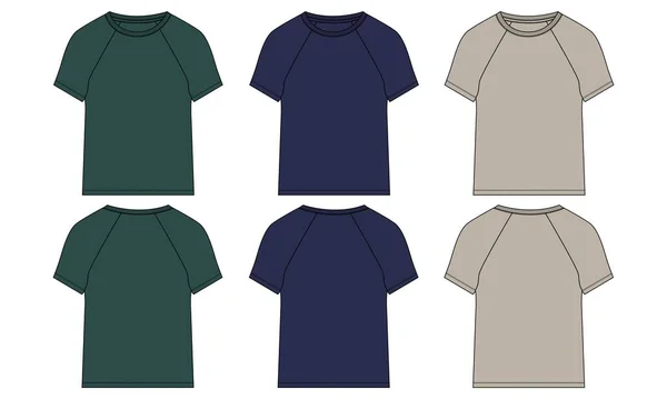 Mehrfarbige Kurzarm Raglan Shirt Technische Mode Flache Skizze Vektor Illustration — Stockvektor