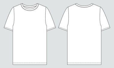 Tişört Düz taslak vektör çizim şablonu ön ve arka görünüm