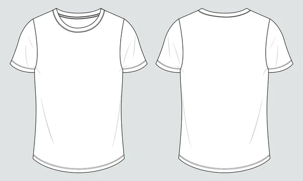 Shirt Plano Esboço Vetor Ilustração Modelo Frente Verso Vistas —  Vetores de Stock