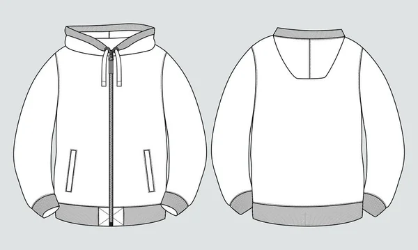 Довгий Рукав Hoodie Sweatshirt Технічна Мода Пласка Ескізна Ілюстрація Шаблон — стоковий вектор