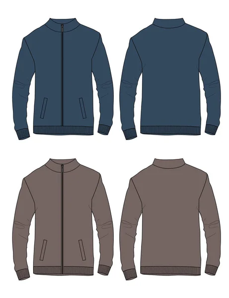 Long Sleeve Jacket Pocket Zipper Technical Fashion Flat Sketch Vector — Wektor stockowy