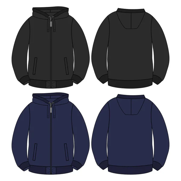 Langarm Hoodie Sweatshirt Technische Mode Flache Skizze Vektor Illustration Vorlage — Stockvektor