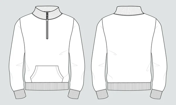 Long Sleeve Stand Collar Fleece Jersey Sweatshirt Jacket Technical Fashion — Stockový vektor