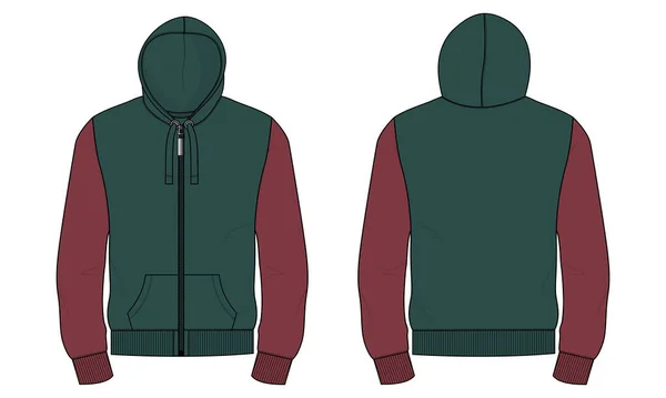 Langarm Hoodie Sweatshirt Technische Mode Flache Skizze Vektor Illustration Vorlage — Stockvektor