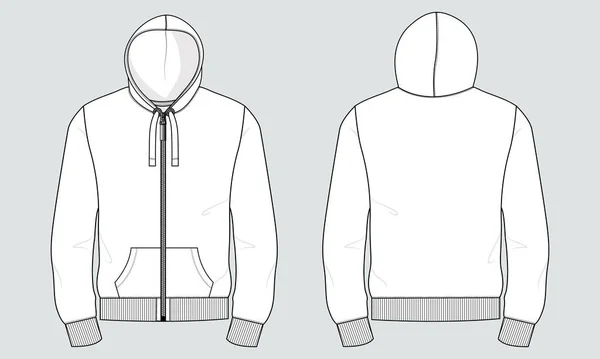 Long Sleeve Hoodie Sweatshirt Technical Fashion Flat Sketch Vector Illustration - Stok Vektor