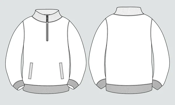 Long Sleeve Stand Collar Fleece Jersey Sweatshirt Jacket Technical Fashion — Stock Vector