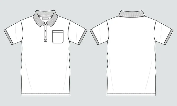 Короткий Рукав Рубашка Поло Карманной Технической Модой Плоский Эскиз Шаблон — стоковый вектор