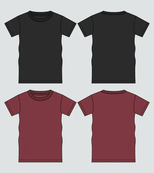 Shirt Piatto Schizzo Vettore Illustrazione Modello Anteriore Posteriore Viste — Vettoriale Stock