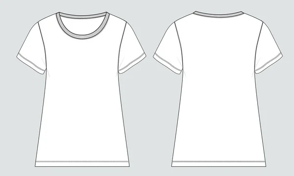 Shirt Plano Esboço Vetor Ilustração Modelo Frente Verso Vistas — Vetor de Stock