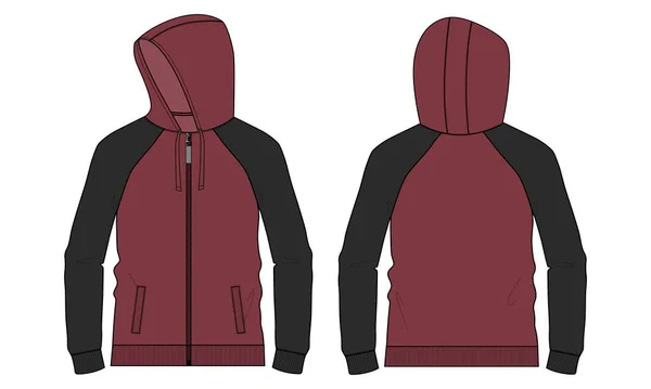 Lång Ärm Hoodie Sweatshirt Teknisk Mode Platt Skiss Vektor Illustration — Stock vektor