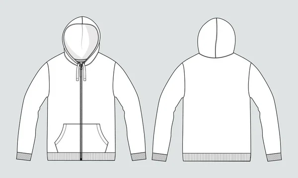 Довгий Рукав Hoodie Sweatshirt Технічна Мода Пласка Ескізна Ілюстрація Шаблон — стоковий вектор
