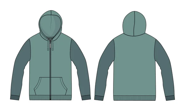 Long Sleeve Hoodie Sweatshirt Technical Fashion Flat Sketch Vector Illustration — Stock Vector