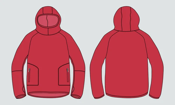 Hoodie Technical Fashion Flat Sketch Vector Illustration Template Front Back — 图库矢量图片