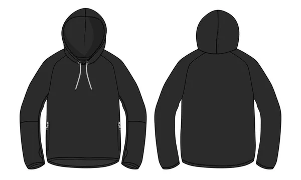 Kapuzenpullover Technische Mode Flache Skizze Vektor Illustration Vorlage Vorder Und — Stockvektor