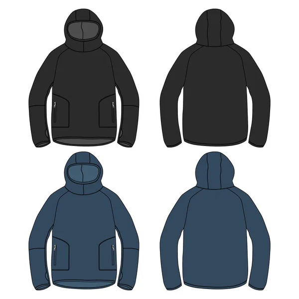 Hoodie Technische Mode Platte Schets Vector Illustratie Sjabloon Voor Achteraanzichten — Stockvector