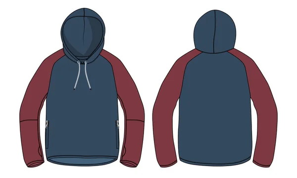 Hoodie Technical Fashion Flat Sketch Vector Illustration Template Front Back — Stock Vector