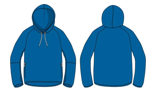 Hoodie Technical Fashion Flat Sketch Vector Illustration Template Front Back — Stock Vector