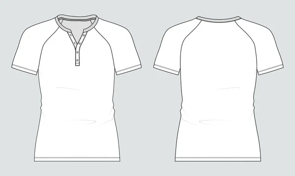 Raglan短袖T恤技术时尚平面草图矢量插图 — 图库矢量图片