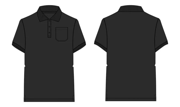 袖子短袖Polo衬衫 带有口袋技术时尚平面草图矢量插图模板前 后视图 — 图库矢量图片