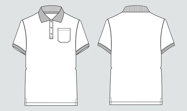 Camisa Polo Manga Curta Com Bolso Técnica Moda Plana Esboço — Vetor de Stock