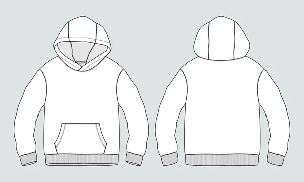 Hoodie Technical Fashion Flat Sketch Vector Illustration Template Front Back — 图库矢量图片