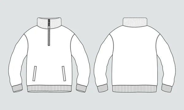 Langarm Mit Stehkragen Fleece Jersey Sweatshirt Jacke Technische Mode Flache — Stockvektor