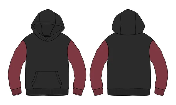 Hoodie Technical Fashion Flat Sketch Vector Illustration Template Front Back — 스톡 벡터