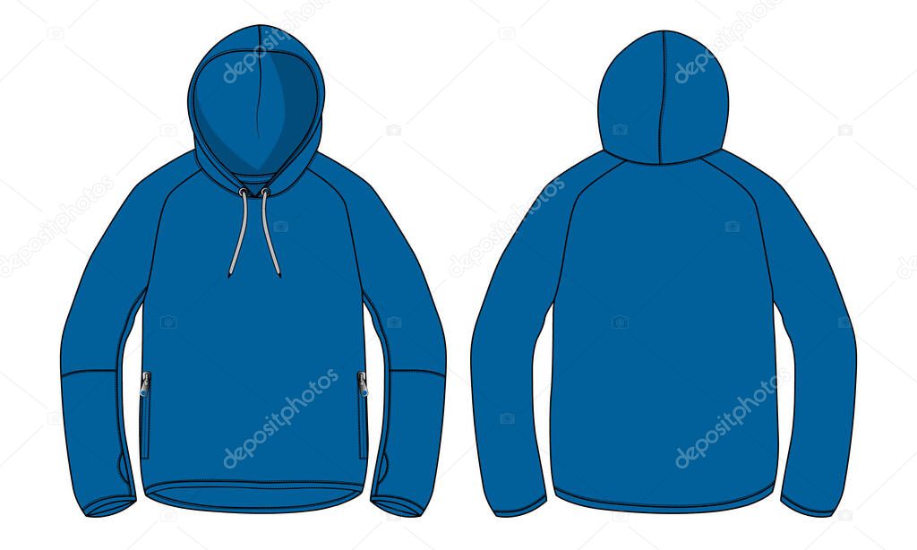 Hoodie Technical fashion Flat sketch vector illustration template Front And Back views