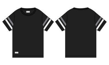 Kısa kollu tişört vektör çizim şablonu. Ön ve arka manzara. Beyaz arkaplanda izole.