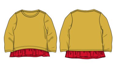 Çocuklar için uzun kollu pamuklu bir elbise. Ön ve arka görüntüler.