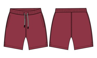 Erkekler Terli Şort vektör düz taslak taslak şablonu. Genç Erkekler Teknik Çizim Sanatı İllüstrasyonu.