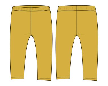 Bebek kızlar için pantalon. Moda düz çizim vektör çizimi. Ön ve arka görünüm.