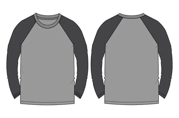 Dos Tonos Manga Larga Camiseta Boceto Plano Moda Técnica General — Vector de stock
