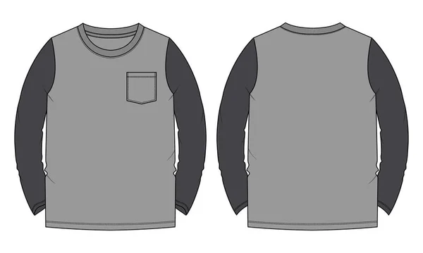 Dos Tonos Manga Larga Camiseta Boceto Plano Moda Técnica General — Vector de stock