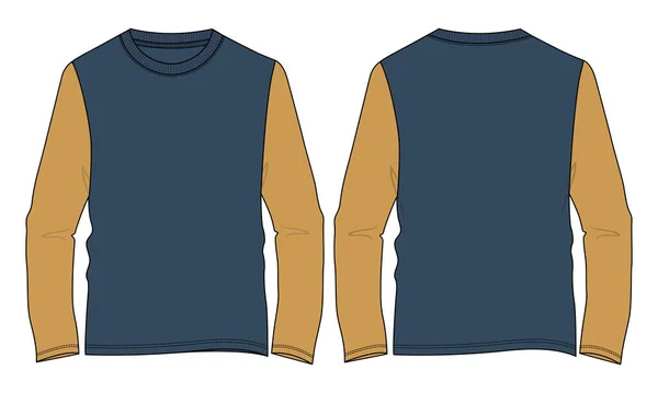 Dos Tonos Manga Larga Camiseta Boceto Plano Moda Técnica General — Vector de stock