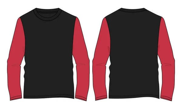 Två Ton Lång Ärm Shirt Övergripande Teknisk Mode Platt Skiss — Stock vektor