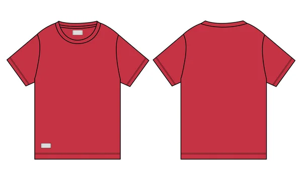 短袖T恤衫矢量图解模板 前面和后面的观点 因白人背景而被隔离 — 图库矢量图片