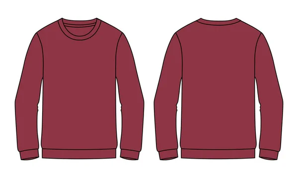 Rundhalsausschnitt Langarm Sweatshirt Allgemeine Mode Flache Skizzen Technische Zeichnung Vektorschablone — Stockvektor