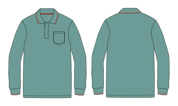 Langarm Polo Shirt Vektor Illustration Vorlage Vorder Und Rückansichten — Stockvektor