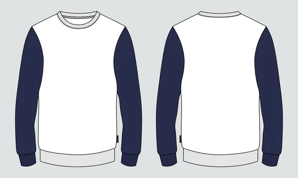 Two Tone Neck Long Sleeve Sweatshirt Συνολικό Fashion Flat Sketches — Διανυσματικό Αρχείο